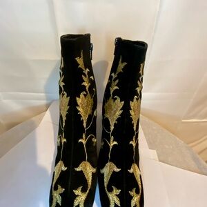 Women’s Together Black Velvet Ankle Boots with Gold Embroidery
